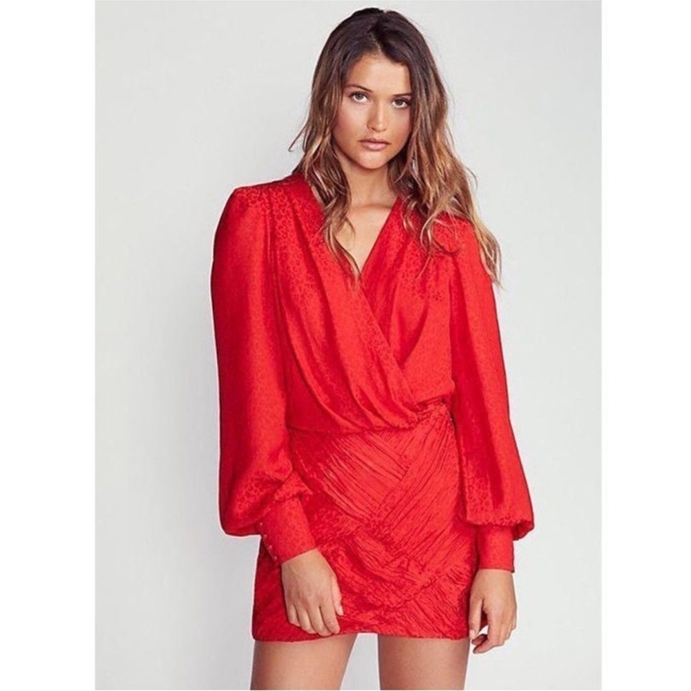 NWT Free People Let's Dance Mini Dress Red Leopard Pleated Print Size 4